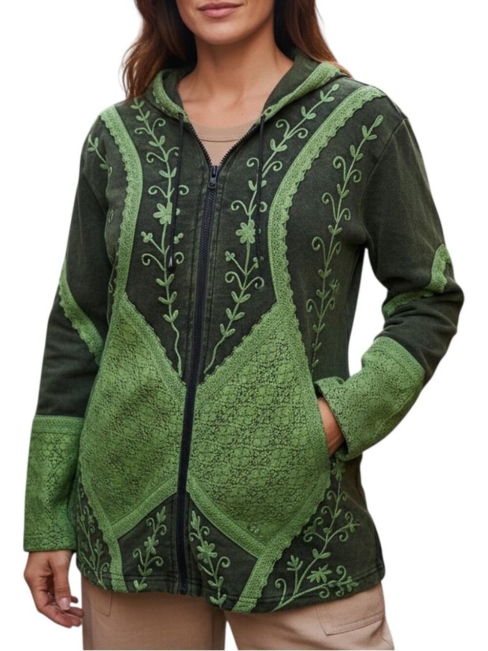 Agan Zip Up Hoodies for Women - Bohemian Rib Knit Cotton Jackets for Women